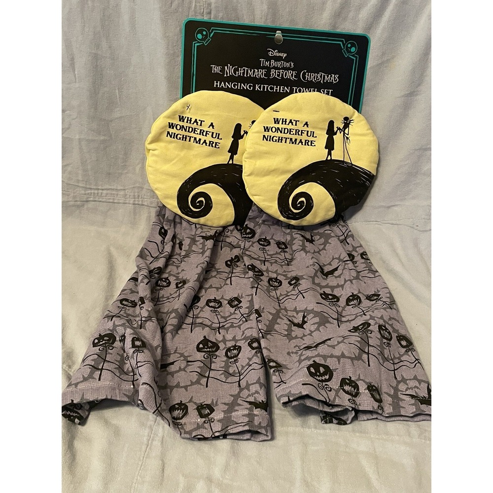 NEW Set of The Nightmare Before Christmas Hanging Kitchen Towels Jack & Sally